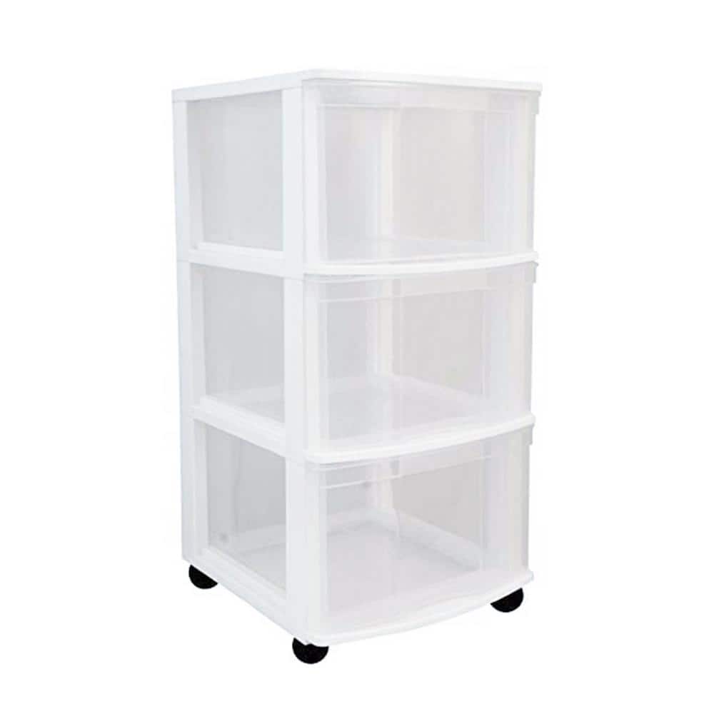 White Clear 3-Drawer Storage Chest System with Casters (2-Pack) - Hercitys