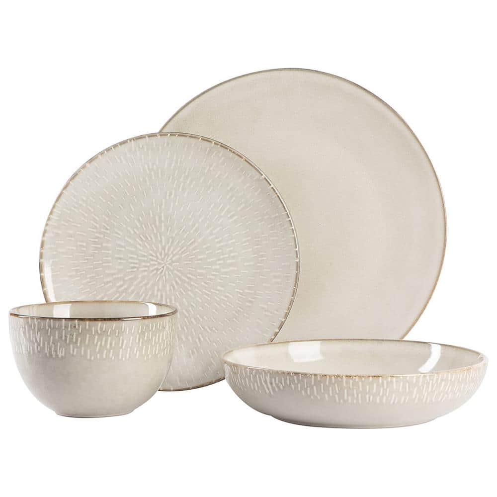 Matisse 16-Pcs Stoneware Dinnerware Set in Cream with Reactive Glaze - Hercitys