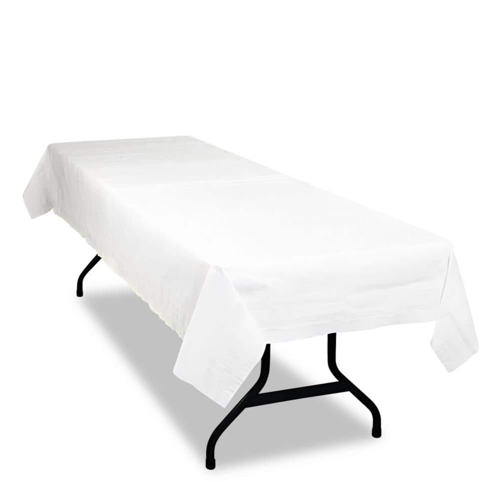 White Table Set Disposable Poly Tissue Table Covers, 54 in. x 108 in. (6-Per Pack) - Hercitys