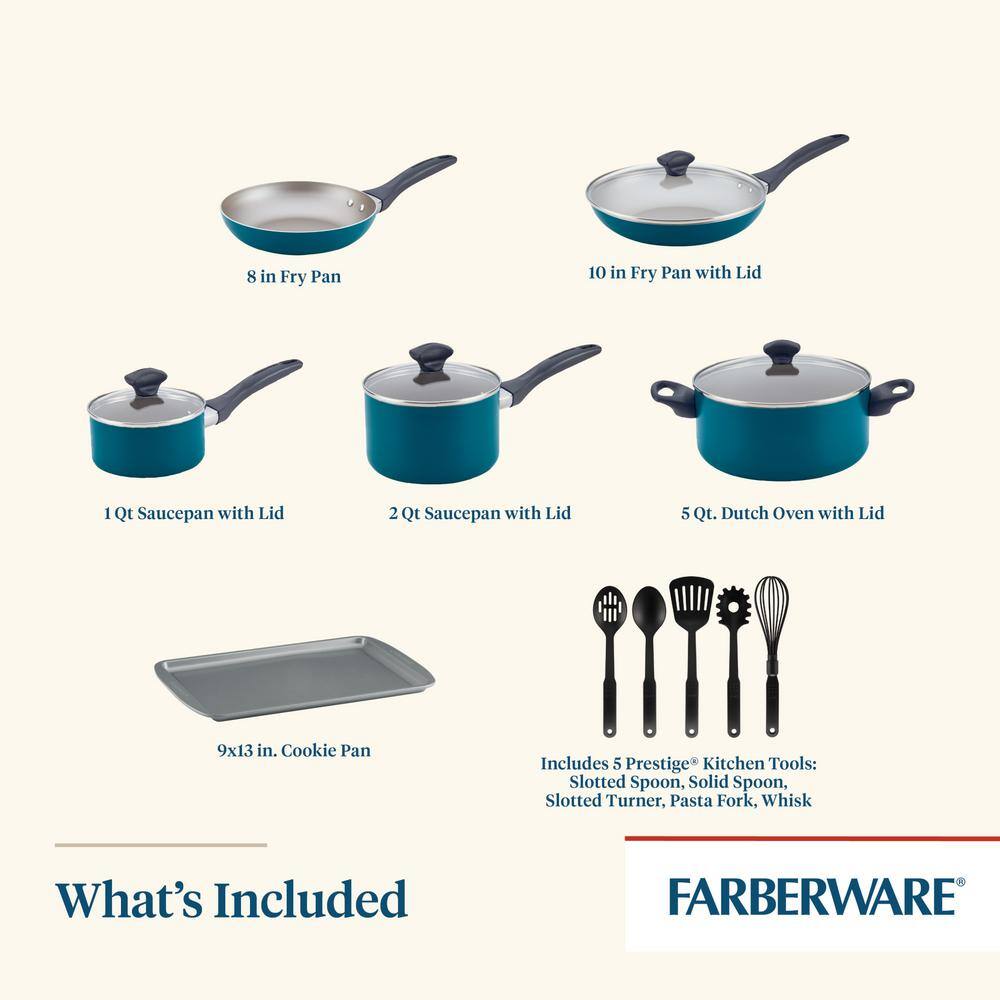 Dishwasher Safe 15-Piece Aluminum Nonstick Cookware Set in Teal - Hercitys