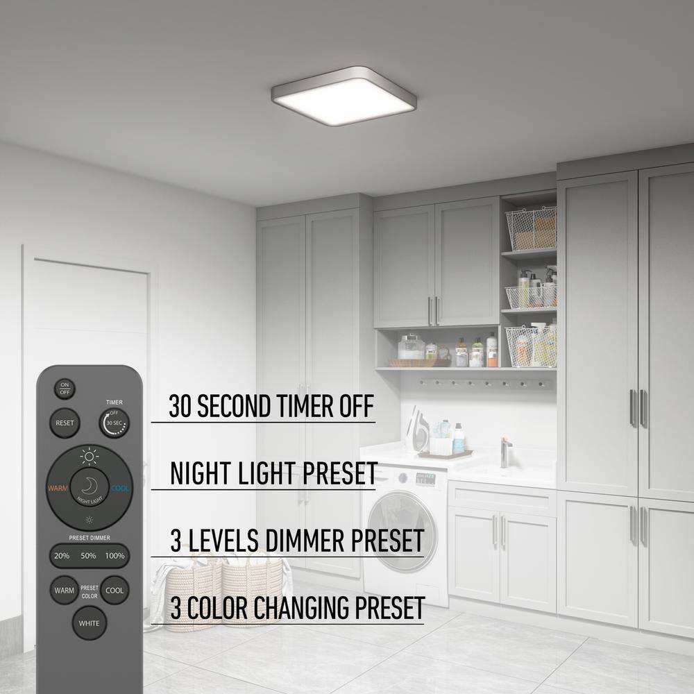 Europa 18 in. 1 Light Silver 3CCT Selectable LED Integrated Flush Mount Ceiling Light Panel Light With Remote - Hercitys