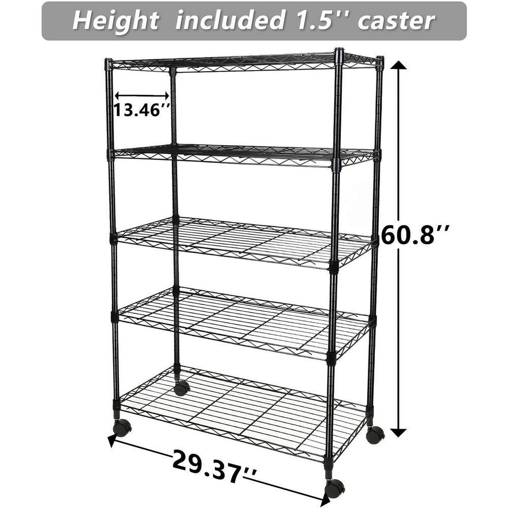 Simple Deluxe Heavy Duty 5-Shelf Shelving Unit, 29.37 in. D x 13.46 in. W x 60.8 in. H, 5-Tier in Black - Hercitys