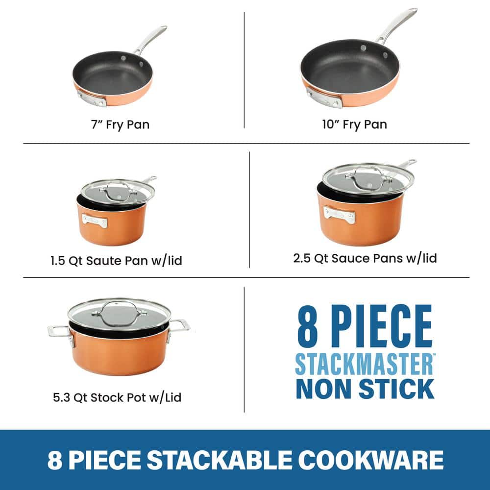 StackMaster 8-Piece Aluminum Ultra-Nonstick Cast Textured Ceramic Coating Cookware Set - Hercitys