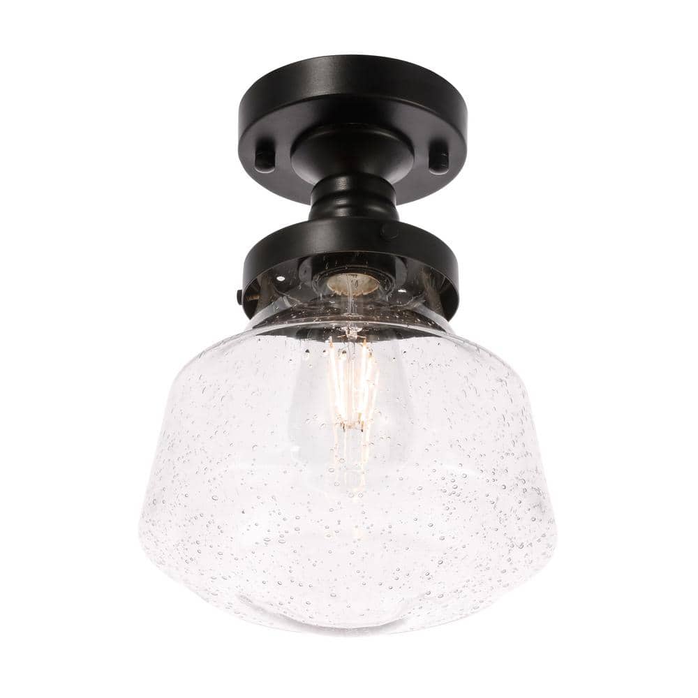 Timless Home 8 in. 1-Light Industrial Black and Clear Seeded Glass Flush Mount with No Bulbs Included - Hercitys