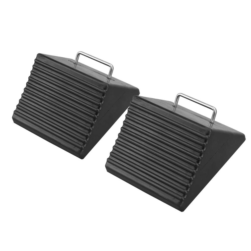Heavy-Duty Nylon Reinforced Rubber Wheel Chock with Built-in Handle (2-Pack) - Hercitys