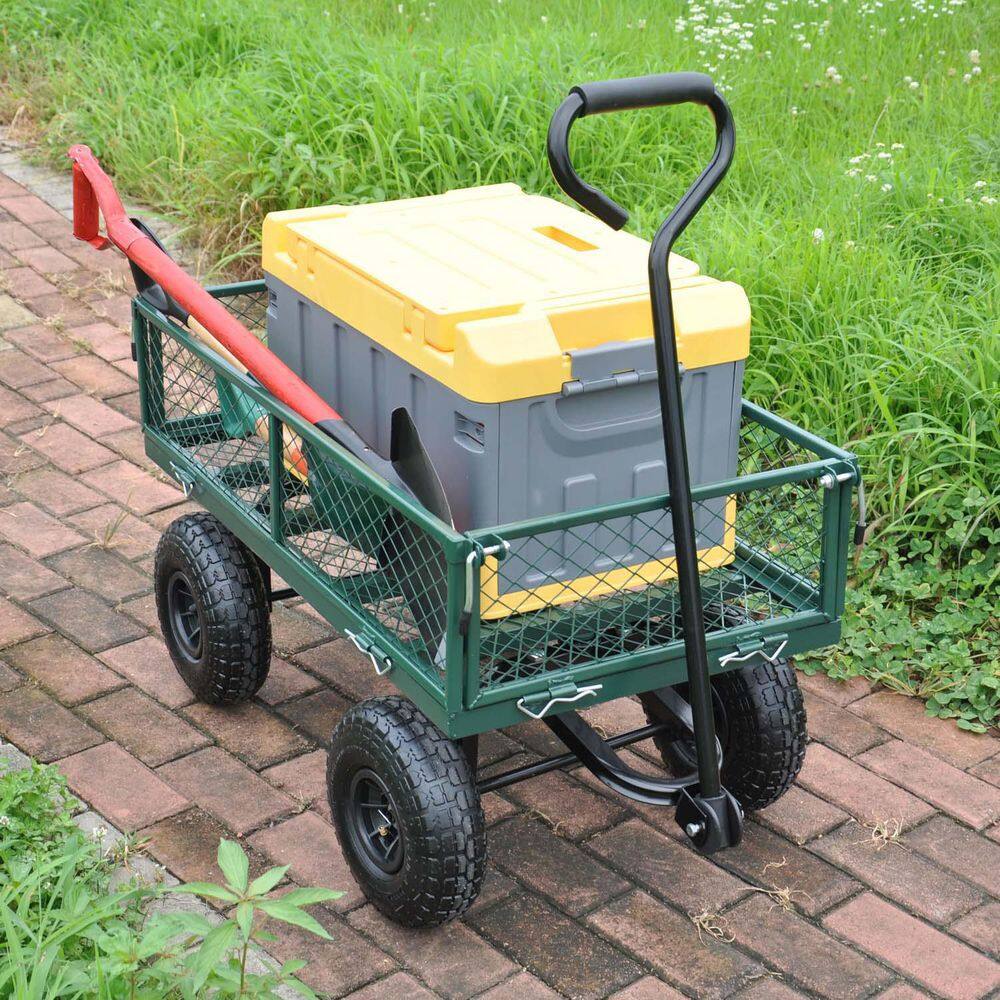 8.8 cu.ft. Steel Tools Garden Cart Wagon Cart in Green - Hercitys