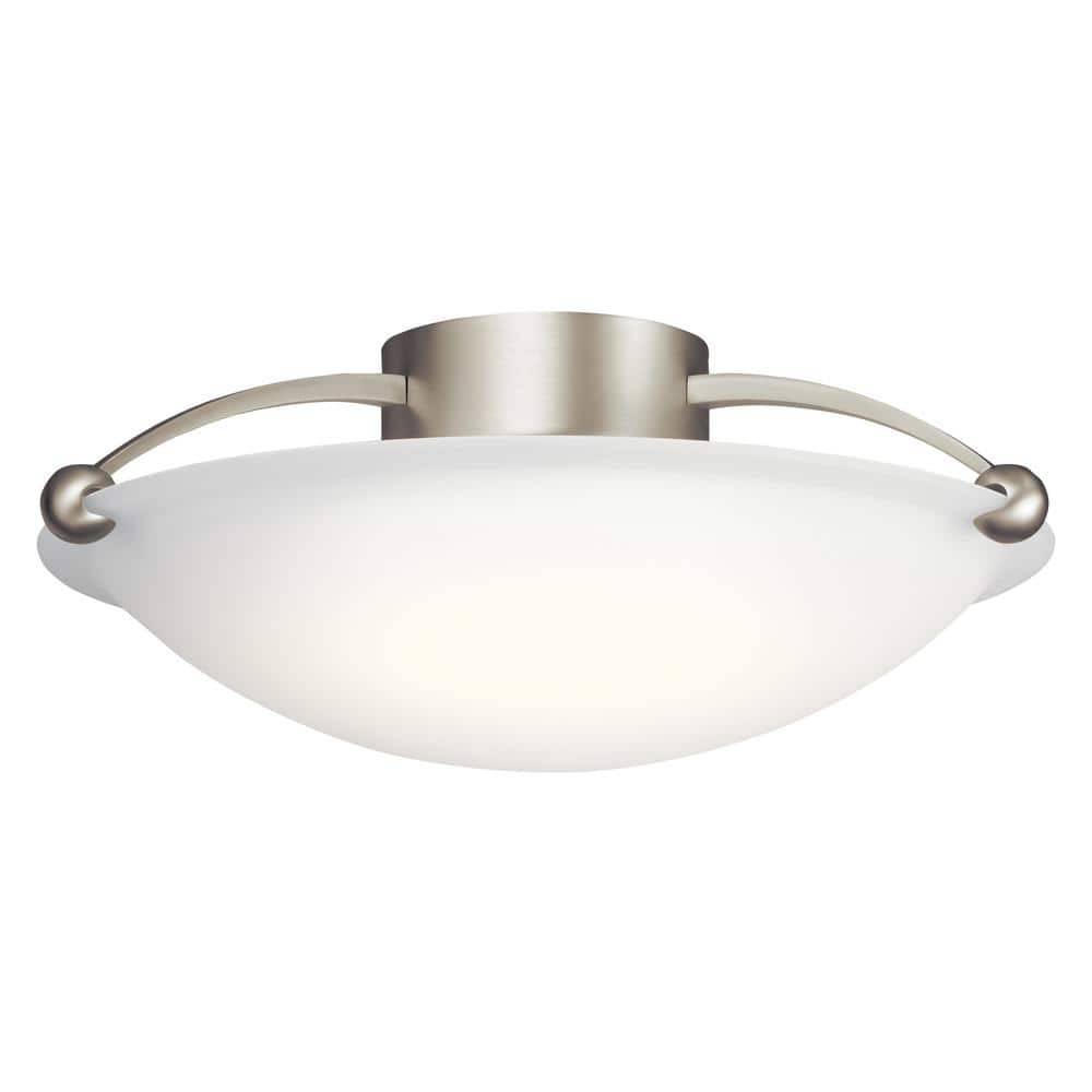 Independence 17 in. 3-Light Brushed Nickel Hallway Contemporary Semi-Flush Mount Ceiling Light with Etched Glass - Hercitys
