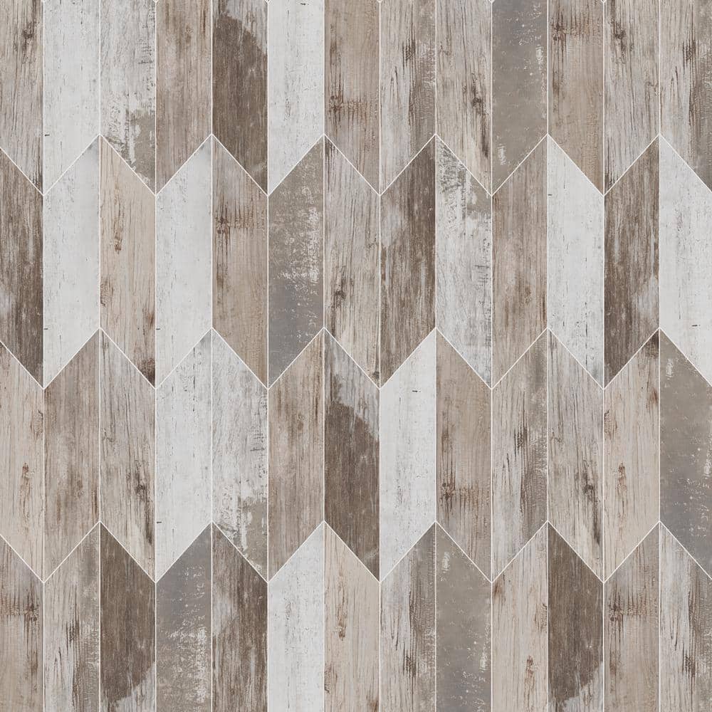 Painted Wood Beige Chevron 6 in. x 24 in. Porcelain Floor and Wall Tile (4.08 sq. ft./Case) - Hercitys