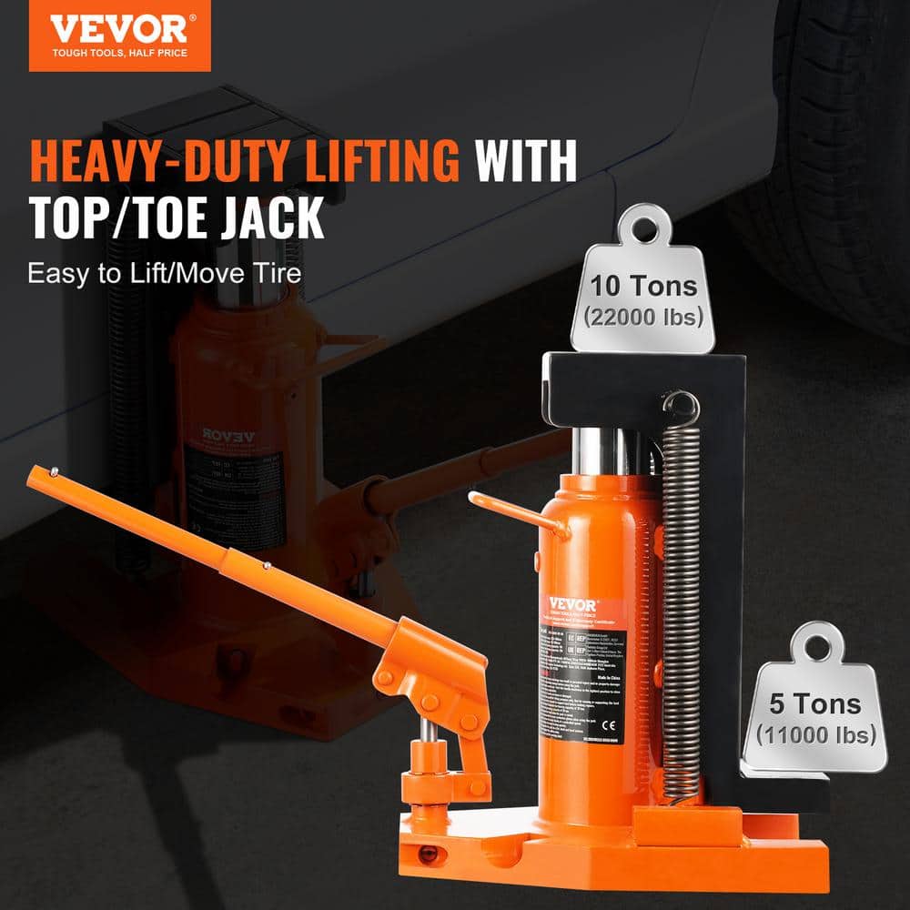 Hydraulic Toe Jack 5 Ton On Toe Toe Jack Lift 10 Ton On Top Lift Capacity Machine Jack 0.8-6.8 in. Toe Height - Hercitys