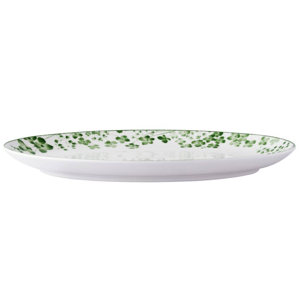 Bloomington Road 14 in. (White and Green) Porcelain Oval Platter - Hercitys
