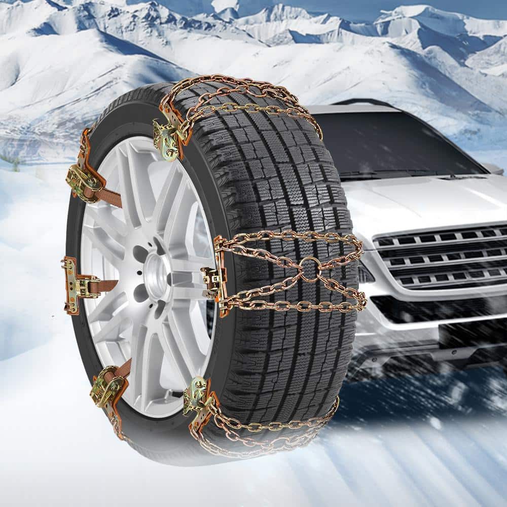 8-Pack Snow Chains Adjustable Tire Chains for Car 8.5 in. x 11 in. Width Thickened Car Anti-Skid Tire Chains (Set of 8) - Hercitys