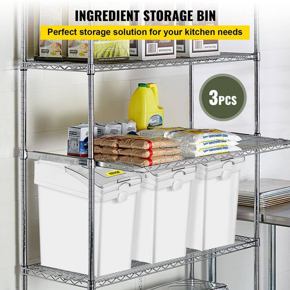 Ingredient Bin 6.6 gal. Ingredient Storage Bin 3 Pcs/Set Flour Bins with Wheels Commercial Storage Bins with Scoop - Hercitys