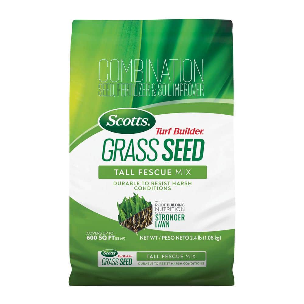 Turf Builder 2.4 lbs. Grass Seed Tall Fescue Mix with Fertilizer and Soil Improver, Durable to Resist Harsh Conditions - Hercitys