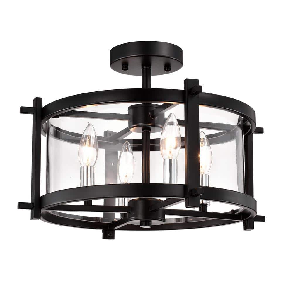 Sania 11 in. 4-Light Indoor Matte Black Semi-Flush Mount Light with Light Kit - Hercitys