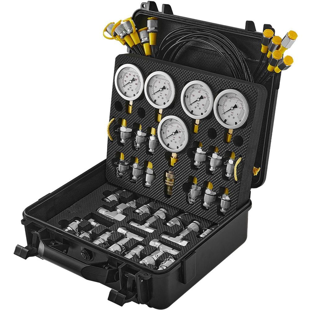 Hydraulic Pressure Test Kit, 10/100/250/400/600 bar, 5 Gauges 13 Couplings 14 Tee Connectors 5 Test Hoses, Excavator - Hercitys