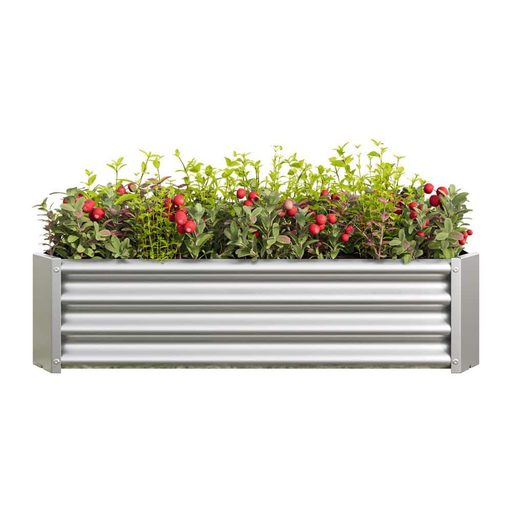Rectangle Metal Raised Garden Bed 47.2 in. L x 24 in. W x 11.81 in.H Galvanized Steel Planter Box for Vegetables(Silver) - Hercitys
