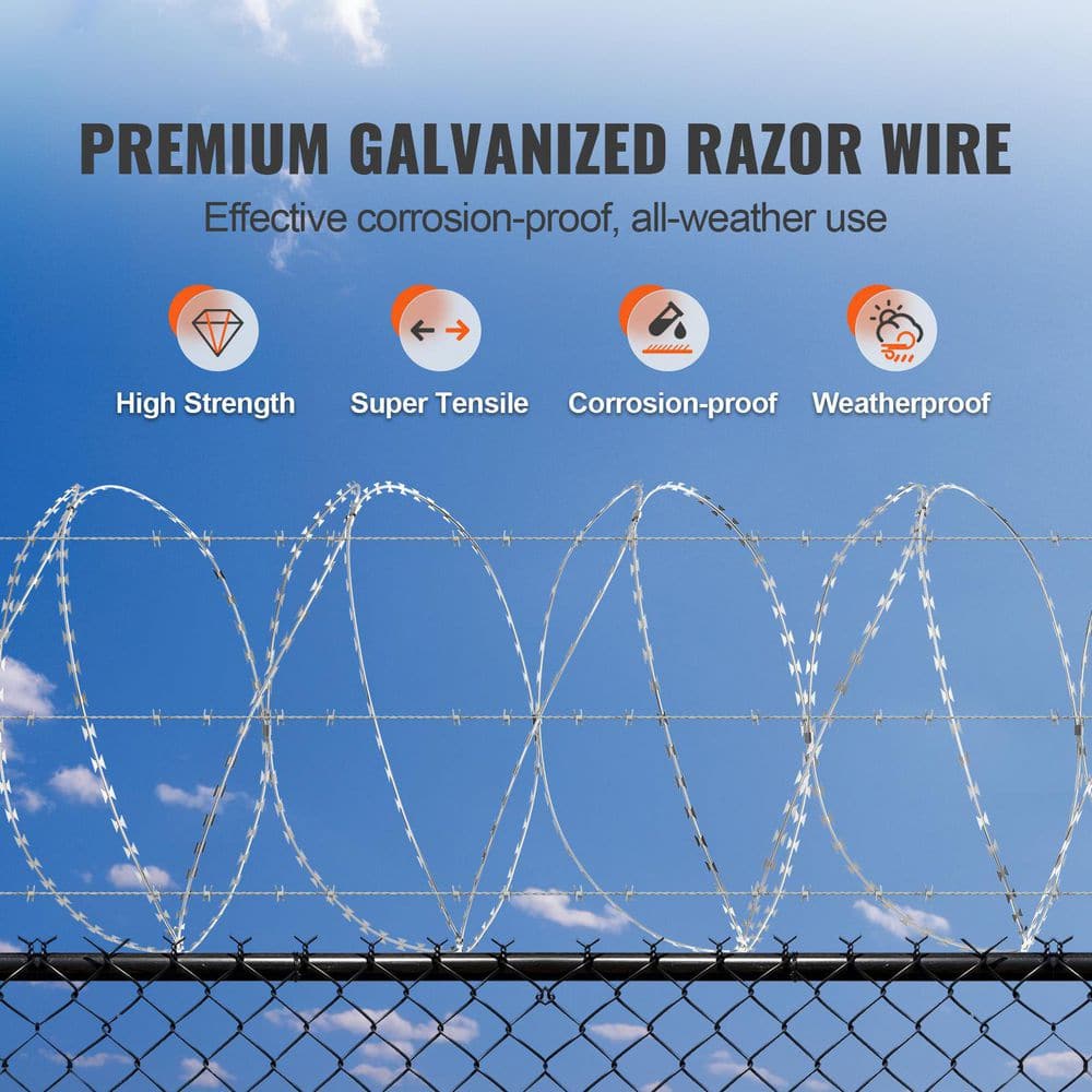 Razor Wires 366.14 in. Razor Barbed Wire 2 Rolls Razor Wire Fencing Razor Fence Galvanized Steel Garden Fencing - Hercitys