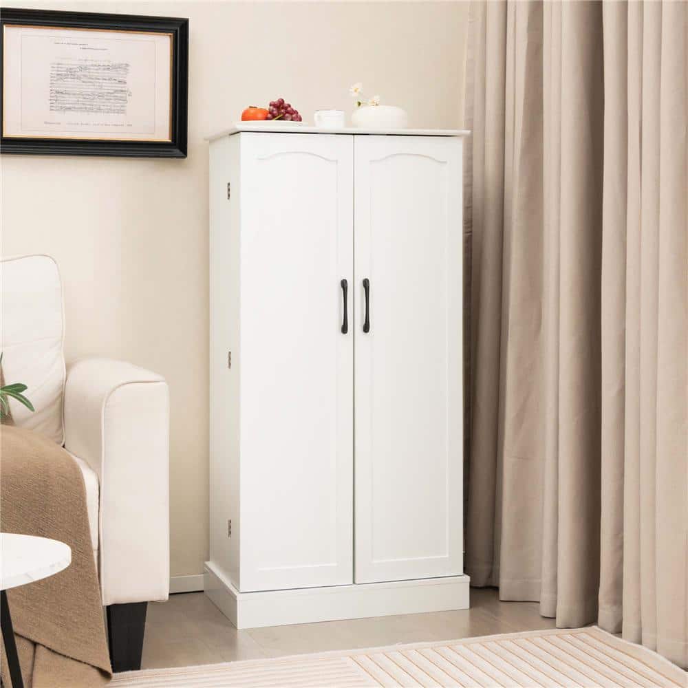 White 17-Tier 47.5 in. kitchen Pantry Cabinet with Doors Adjustable Shelves Anti-Toppling Devices - Hercitys