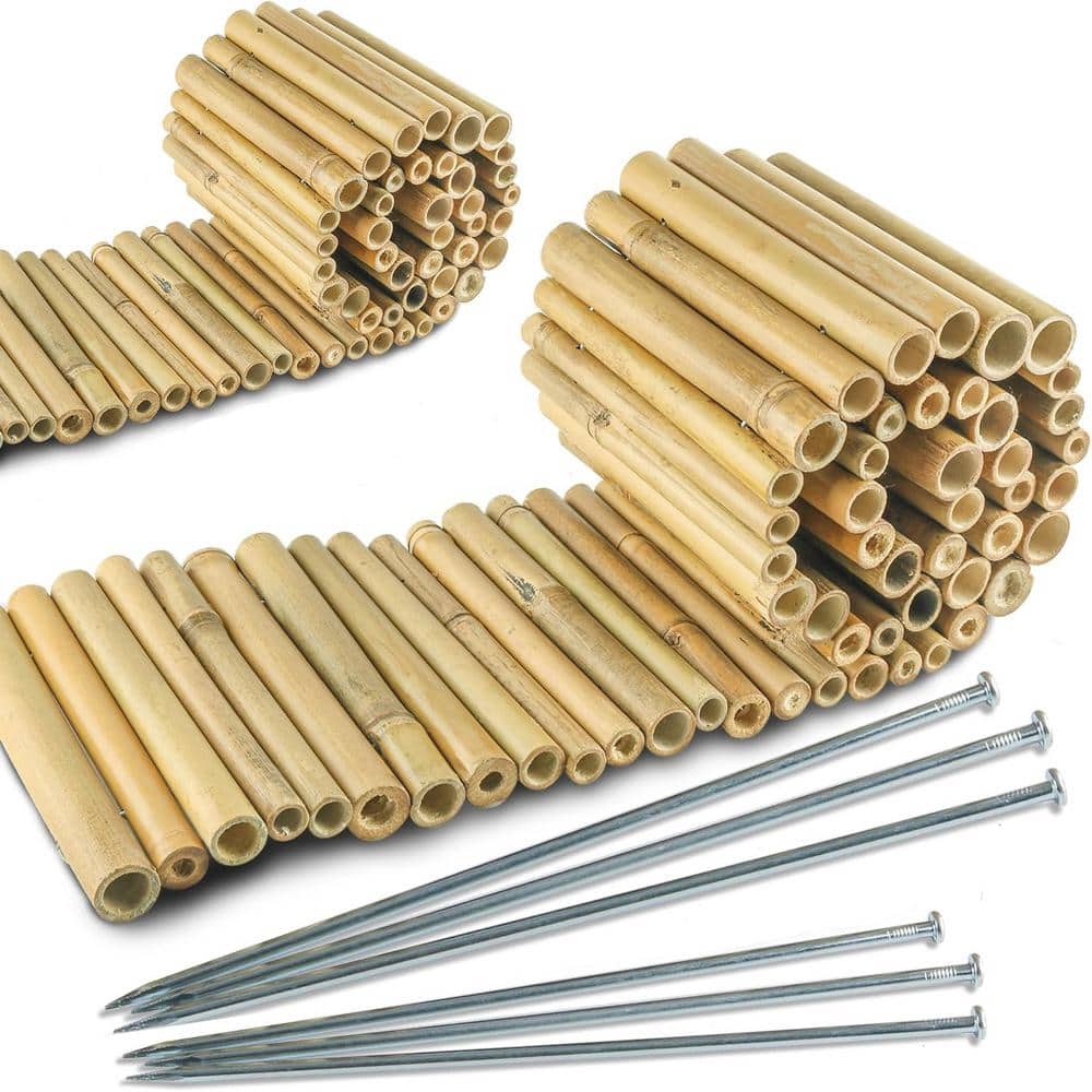 7.8 in. H x 47 in. L Outdoor Yellow Landscape Edging Short Bamboo Fence Flexible Decorative Border (2 Pack) - Hercitys