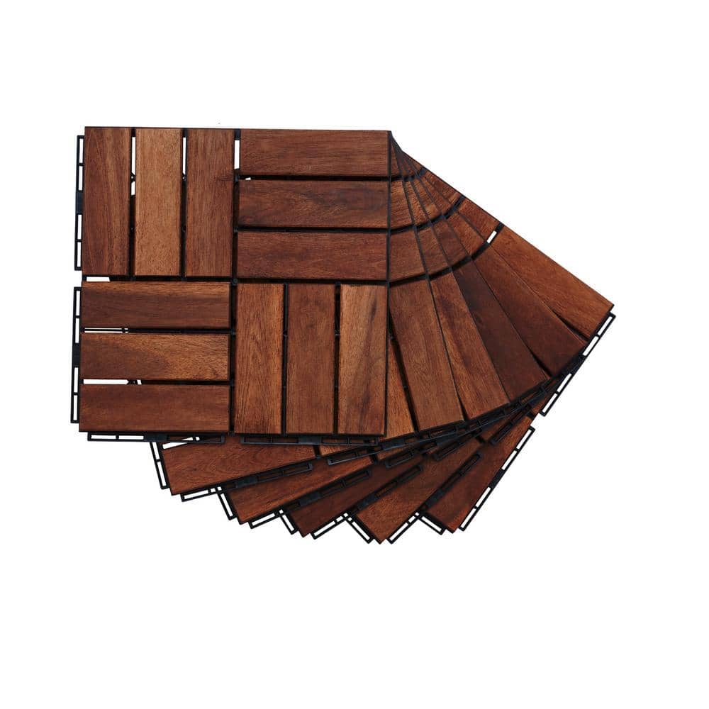 Brown 12 in. x 12 in. x 0.75 in. Thick Square Acacia Wood Interlocking Deck Tiles Checker Pattern 30 sq. ft.(30 Pack) - Hercitys
