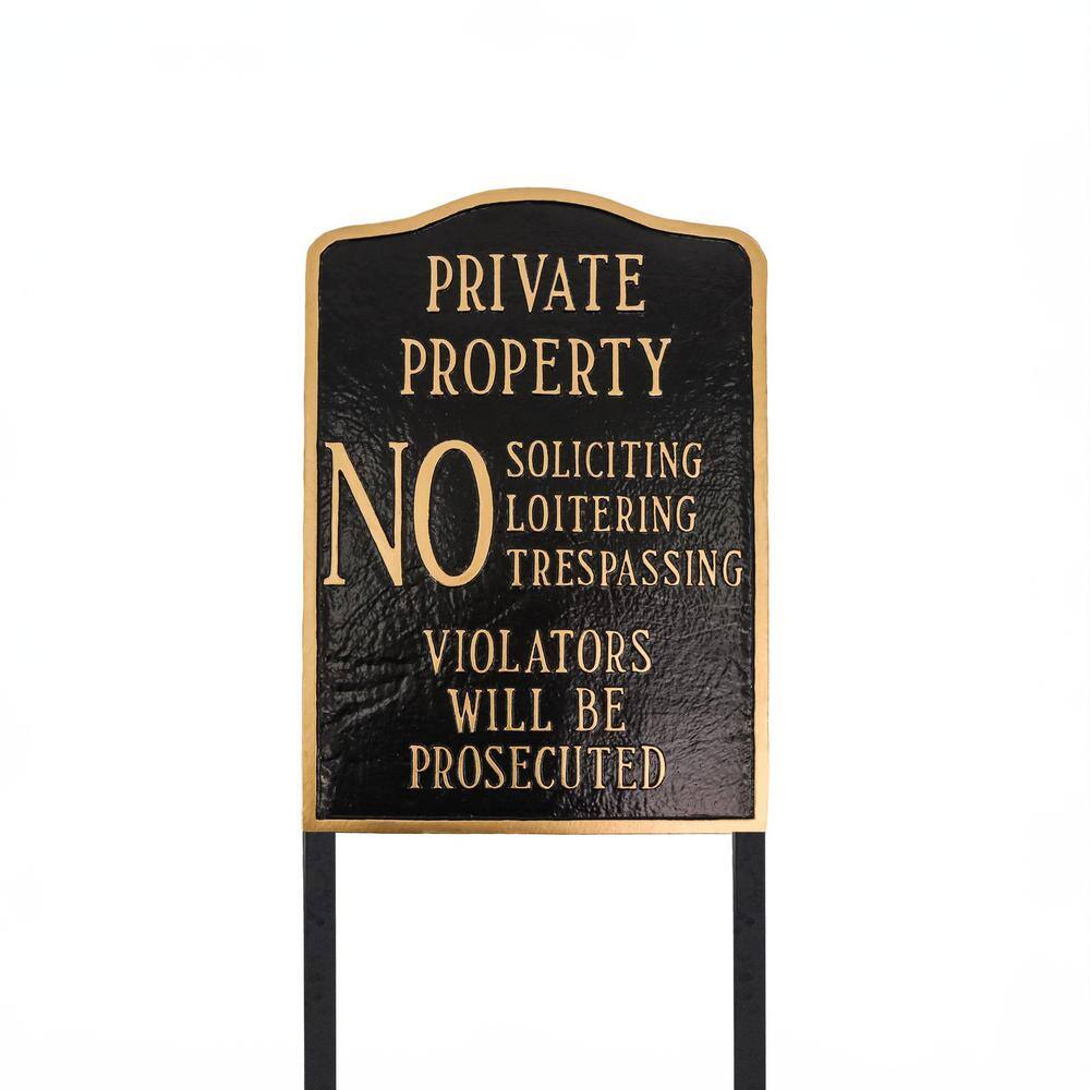 Private Property No Sign Arch Large Statement Plaque with 23 in. Lawn Stakes – Black/Gold - Hercitys