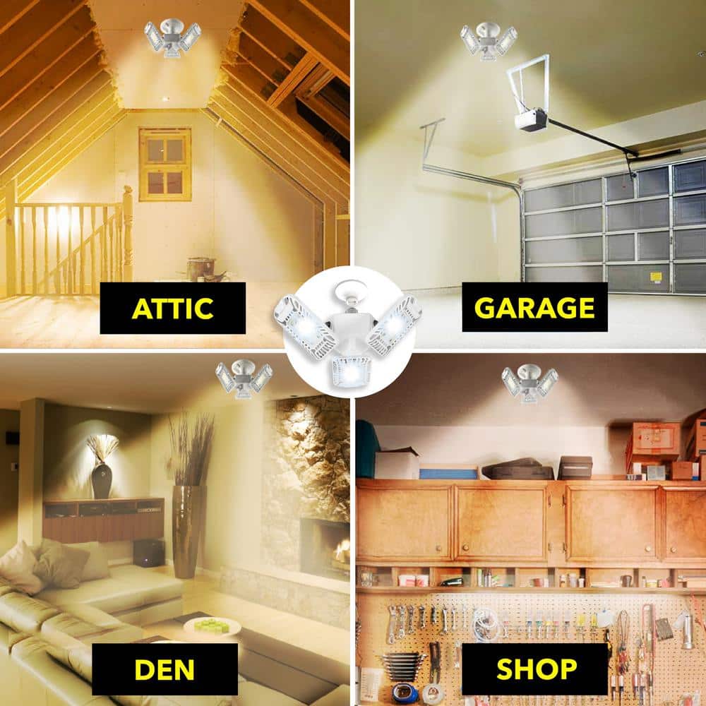 TriBurst 10.5 in. 144 High Intensity LED 4000 Lumens White Flush Mount Ceiling Light with 3 Adjustable Heads - Hercitys