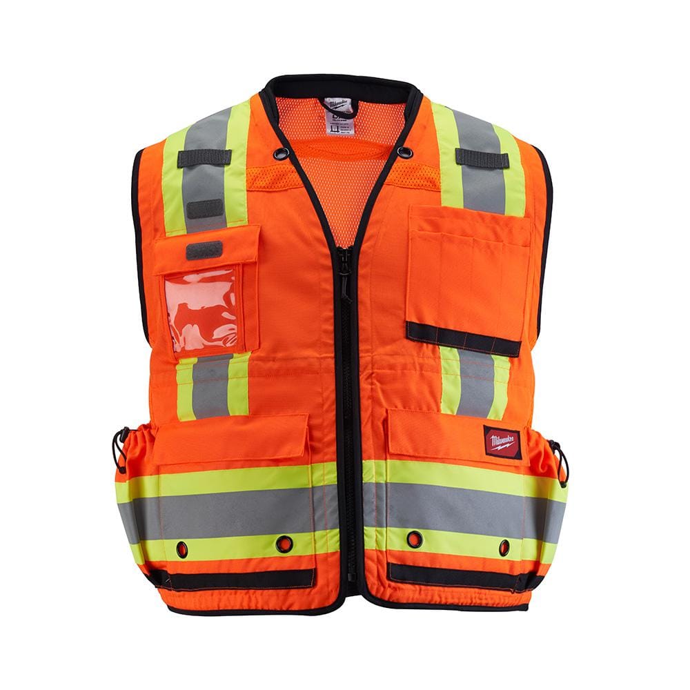 Small/Medium Orange Class-2 Surveyor’s High Visibility Safety Vest with 27-Pockets - Hercitys
