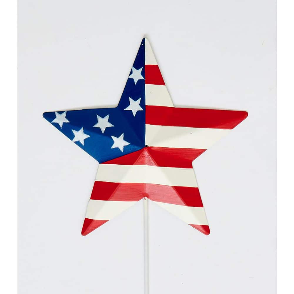 6 in Americana July 4th Red, White and Blue Star on 18 in Metal Stick Pick, Set of 6 - Hercitys