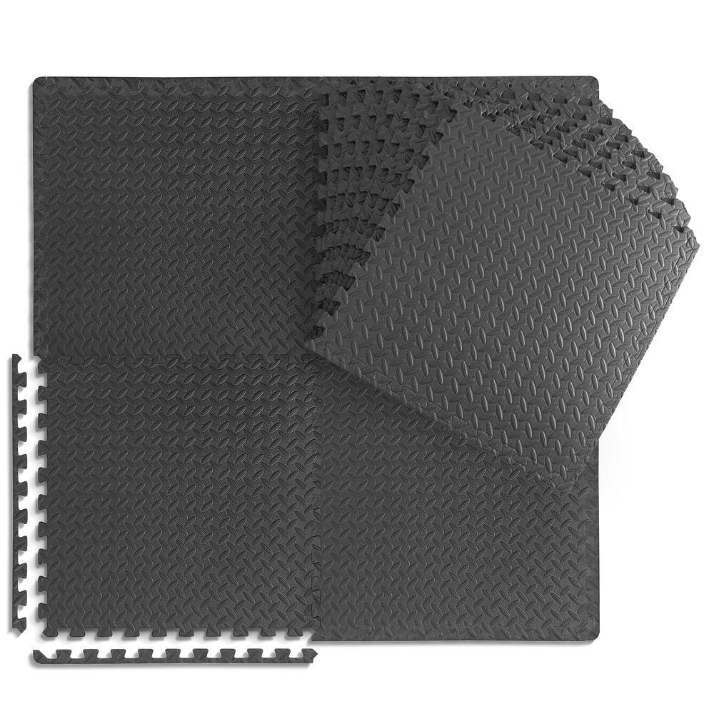 Black 24 in. W x 24 in. L x 0.5 in. T EVA Foam Diamond Pattern Gym Flooring Mat (18 Tiles/Pack) (72 sq. ft.) - Hercitys
