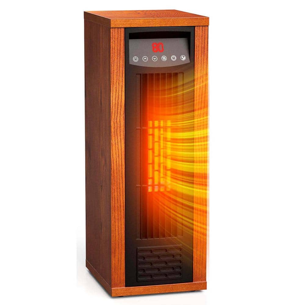 Portable Tower Infrared Electric Space Heater for Indoor Use, Remote, 3 Modes, 12-Hours Timer 1320 Watts, Brown - Hercitys