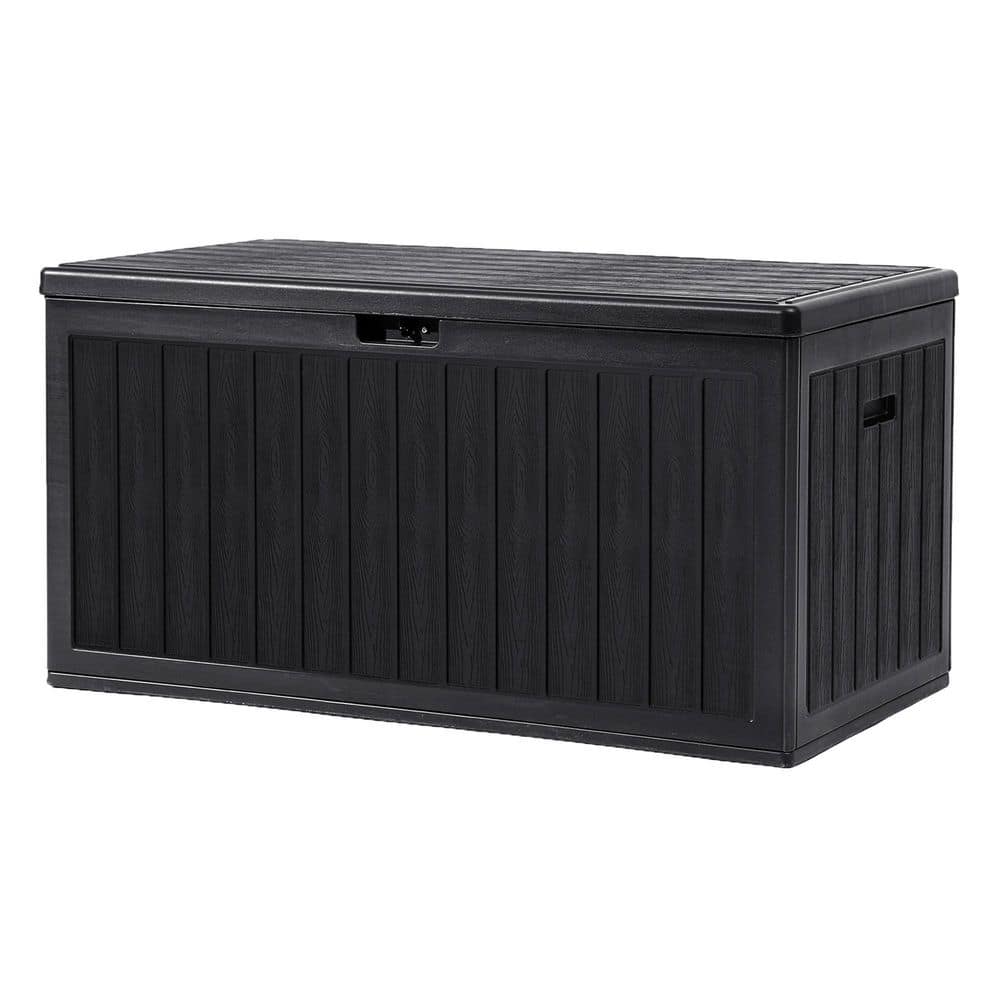 90 Gal. Double-Wall Deck Box, Large Resin Outdoor Storage Box for Patio Furniture, Lockable and Waterproof, Black - Hercitys