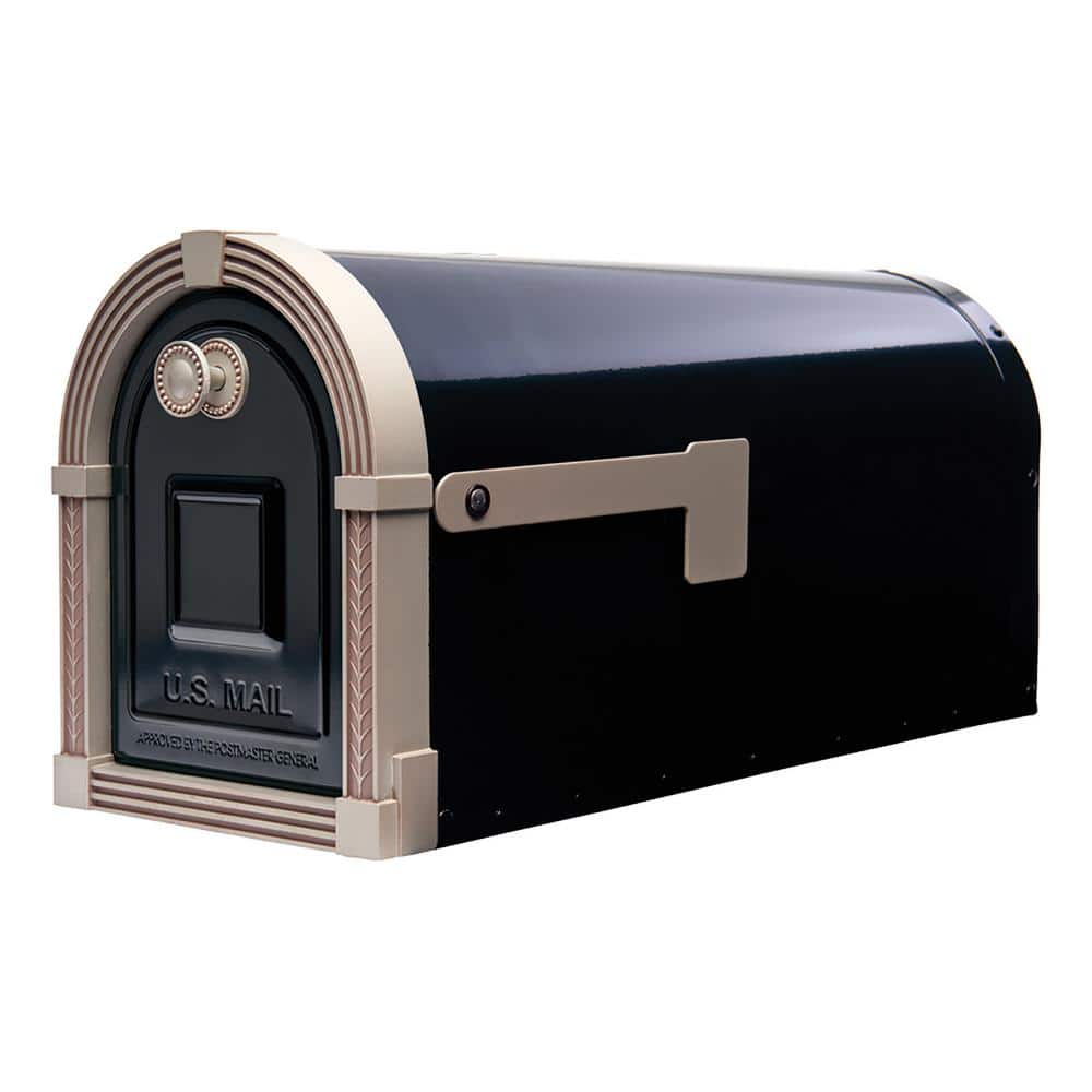 Brunswick Black, Large, Steel, Post Mount Mailbox with Brushed Nickel Flag - Hercitys