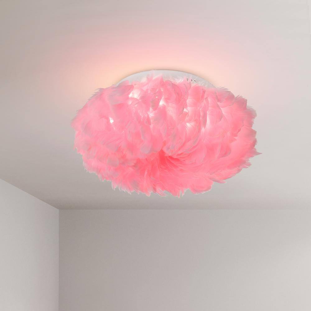 Selonnet 1-Light 15.7 in. LED Flush Mount with Pink Feather Shade - Hercitys