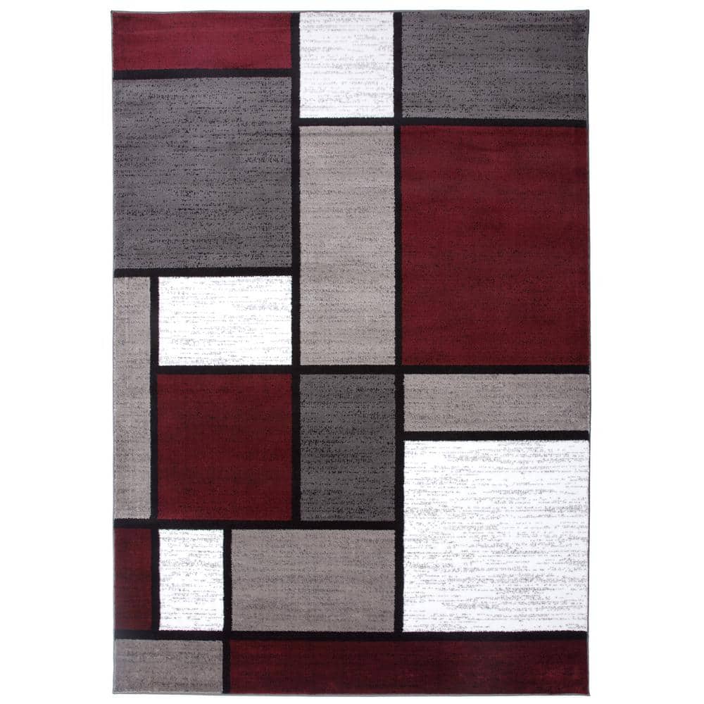 Contemporary Geometric Boxes Red 5 ft. 3 in. x 7 ft. 3 in. Indoor Area Rug - Hercitys