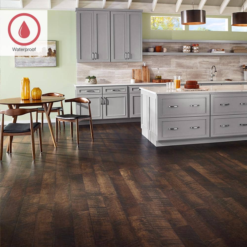 Outlast+ Molasses Maple 12 mm T x 6.1 in. W Waterproof Laminate Wood Flooring (16.12 sq. ft./case) - Hercitys