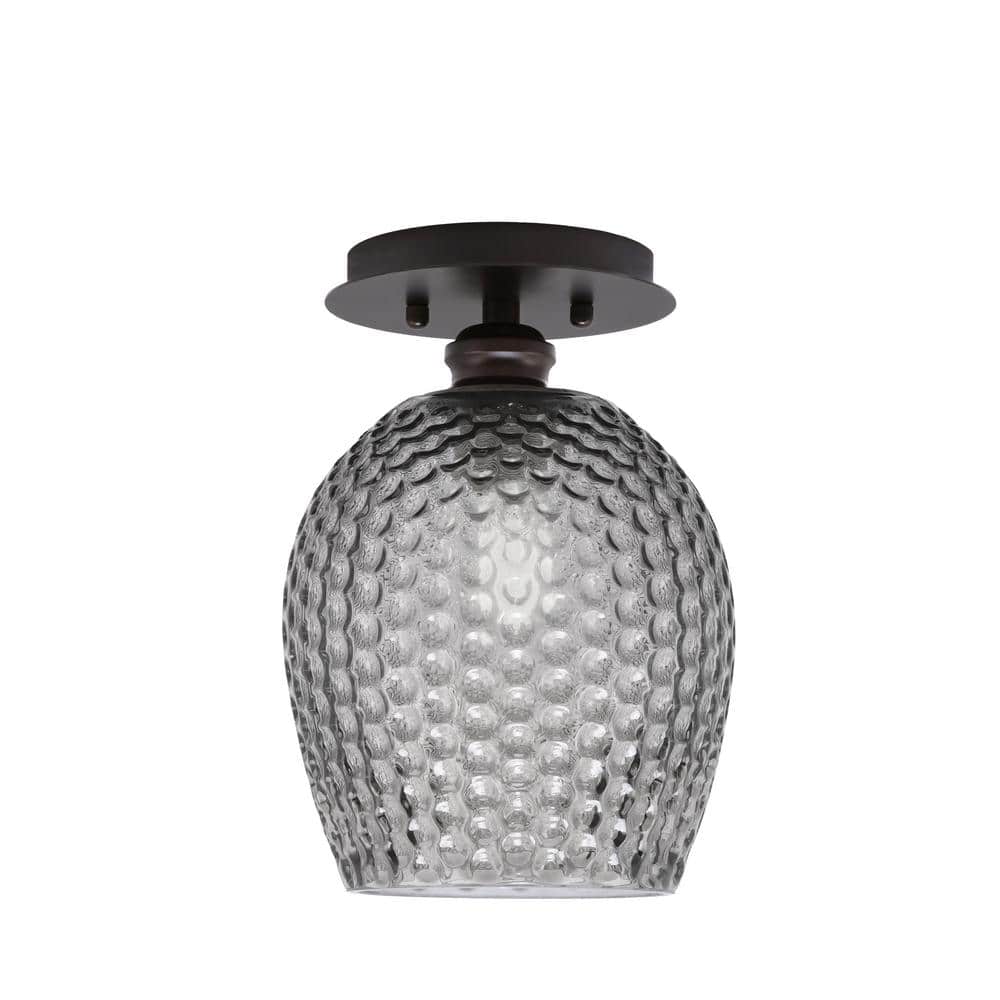 Albany 1-Light 7 in. Espresso Semi-Flush with 5 Smoke Textured Glass Shade - Hercitys