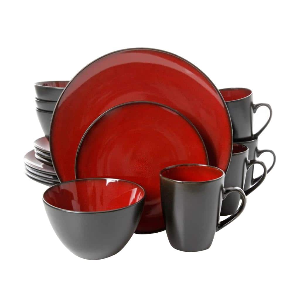 Soho Lounge 16-Piece Casual Red Stoneware Dinnerware Set (Service for 4) - Hercitys