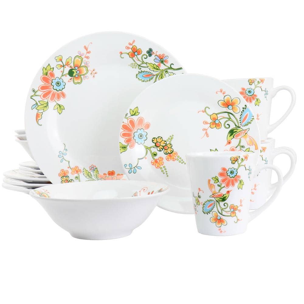 Spring Bloom 16 Piece Round Porcelain Dinnerware Set - Hercitys