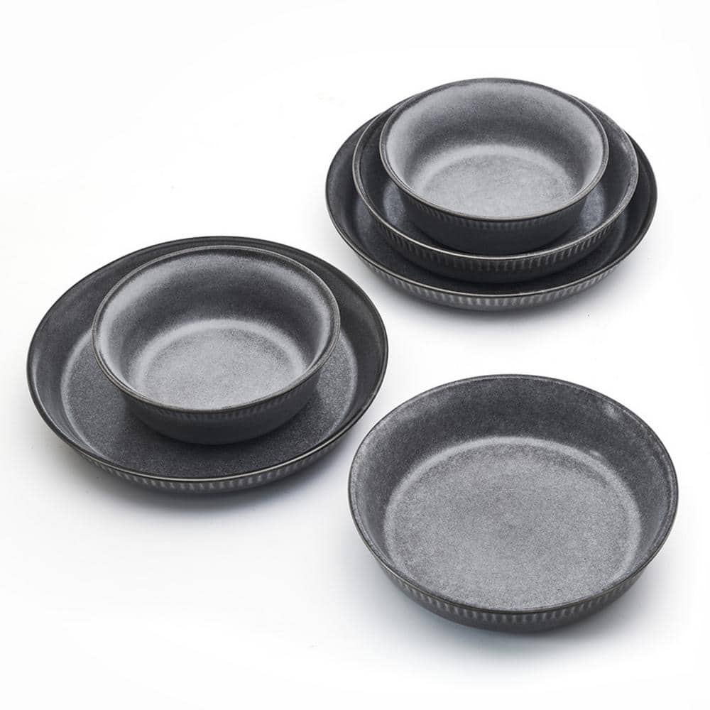 6-Piece Slate Amara Gray Dinnerware Bowl Set, Stoneware - Hercitys