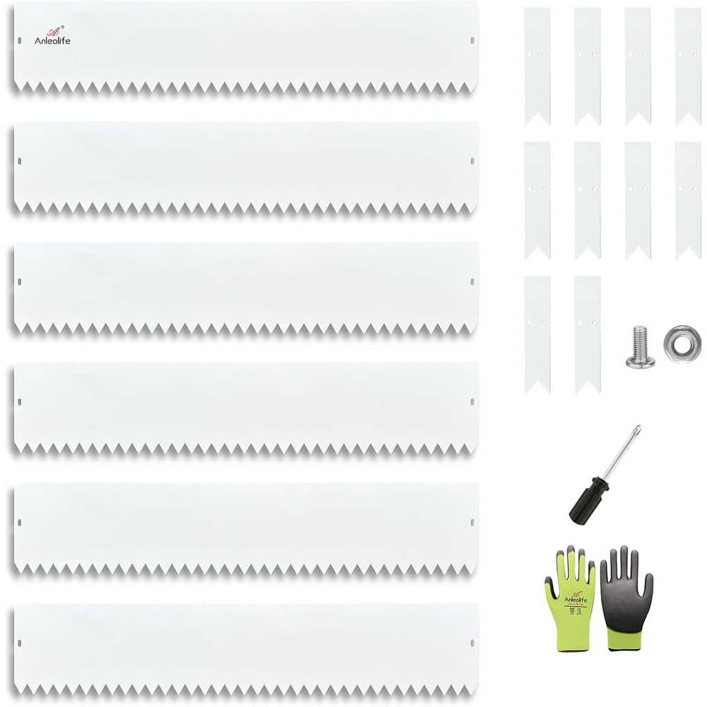 6 Pack 40 in. L x 8″ H Antique White Steel Garden Landscape Edging for Straight/Mild Curved Lines w/ Gloves & 10 Stakes - Hercitys