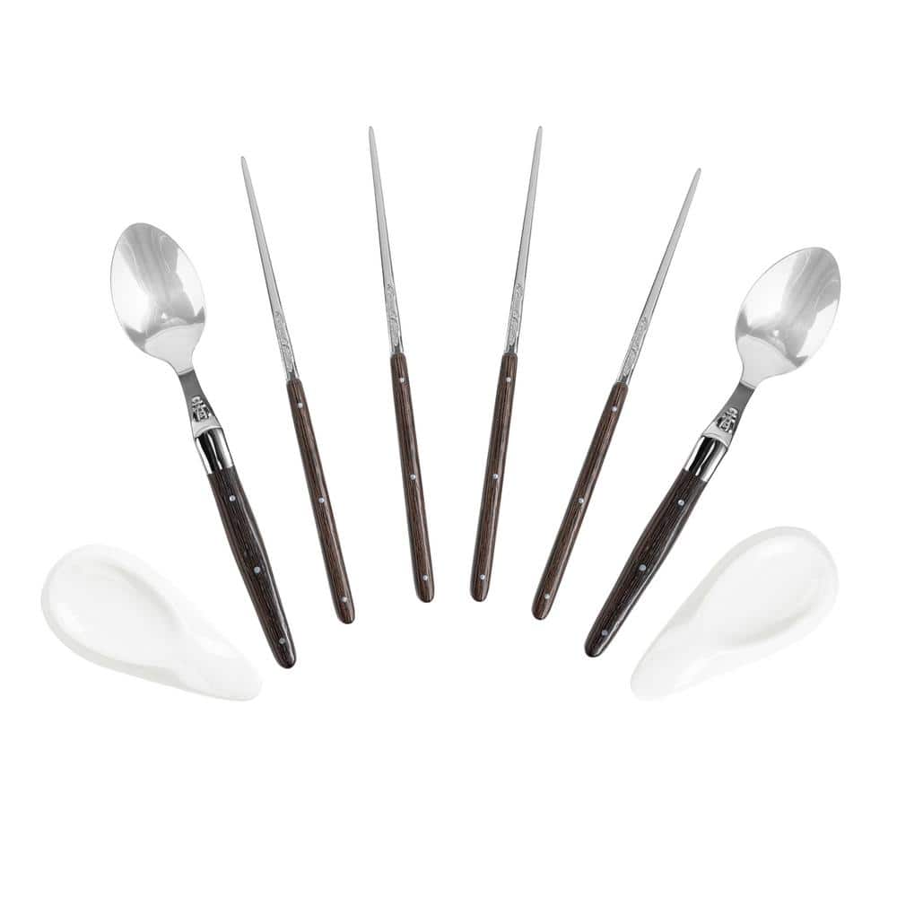 French Home Wenge Wood Chopsticks, Laguiole Spoons, and Ceramic Rests, Set of 2-Pairs - Hercitys