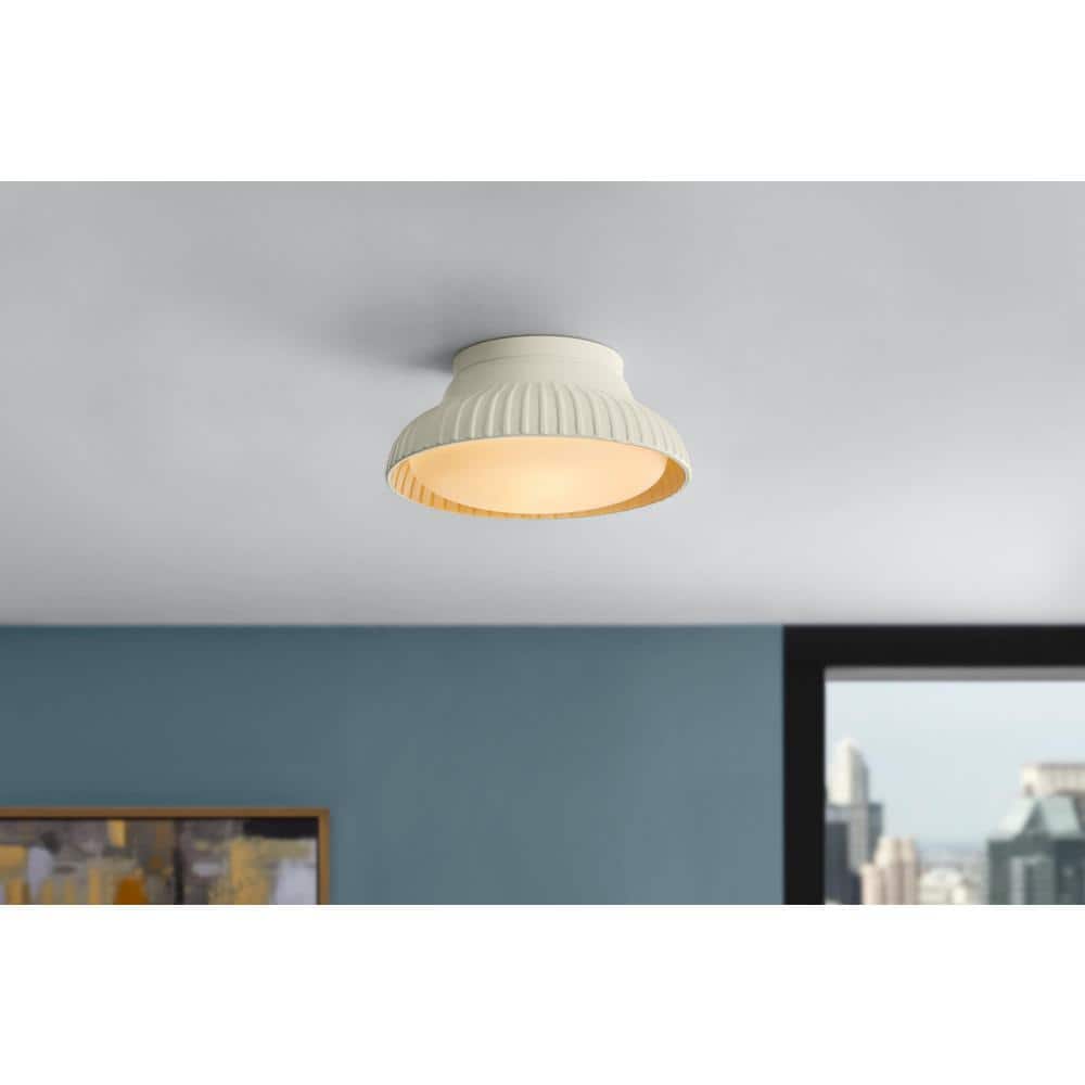 Wickford 12.13 in. 2-Light Glossy Cream Flush Mount with Opal Glass Inner Shade - Hercitys