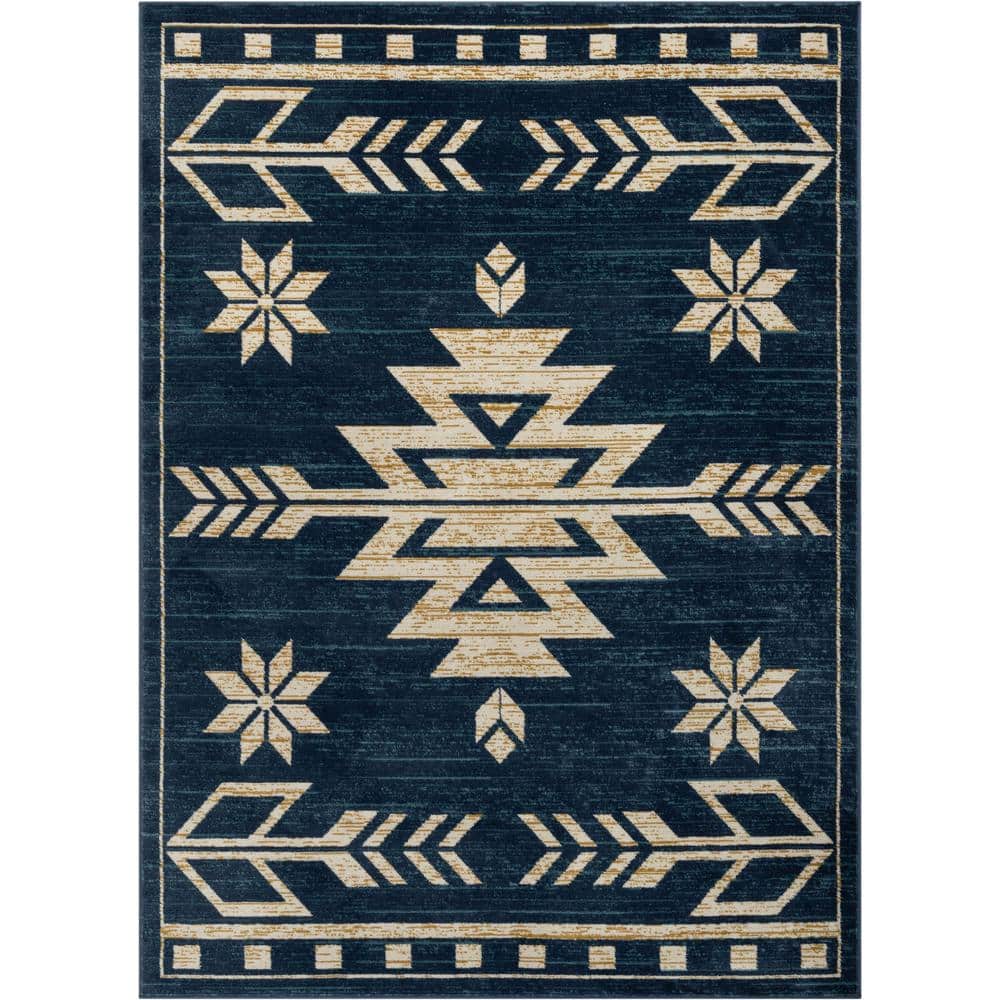 Tulsa Canton Southwestern Tribal Bohemian Blue 5 ft. 3 in. x 7 ft. 3 in. Area Rug - Hercitys