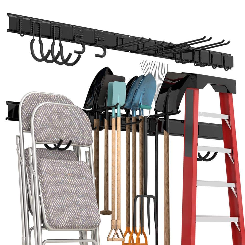 68 in. Garage Tool Storage Steel Rack, 600 lbs. Load Capacity Wall Mounted Storage Organizer System with 12 Hooks - Hercitys