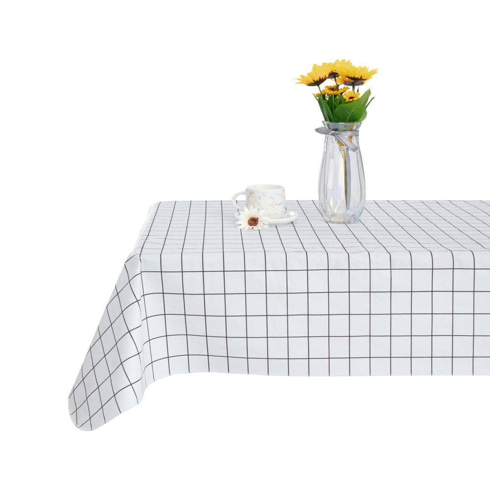 Raystar 60 in. x 84 in Black and White Plaid PEVA Tablecloth Vinyl Tablecloth Party Waterproof Oilproof Tablecloth - Hercitys