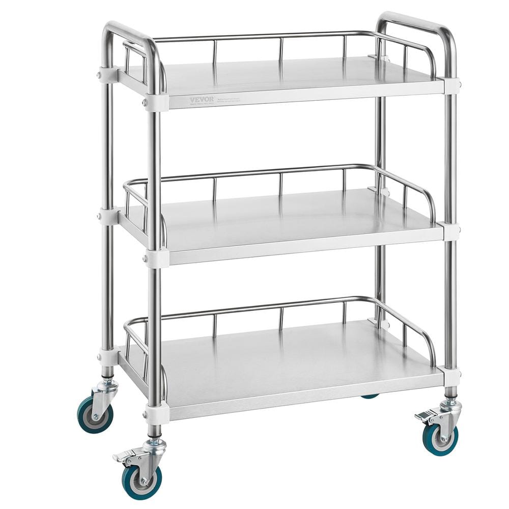 Utility Cart，Lab Rolling Cart, Kitchen Cart Rolling Cart, Lab Serving Cart with Swivel Casters, Sliver - Hercitys