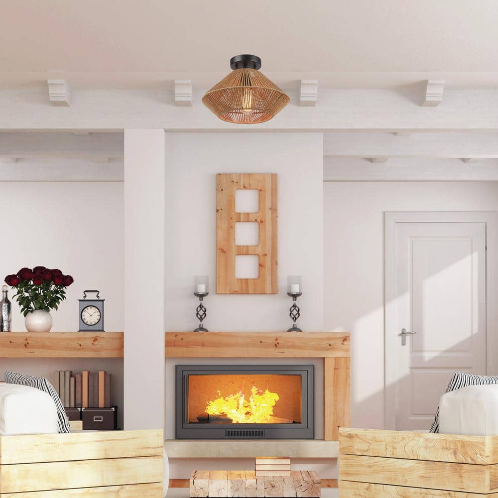 Savannah 1-Light Paper Twine Semi Flush Mount - Hercitys