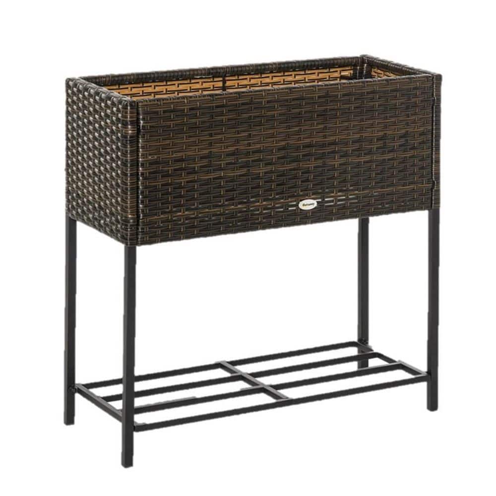 Raised Garden Bed, Elevated Planter Box with Rattan Wicker Look, Tool Storage Shelf, - Hercitys