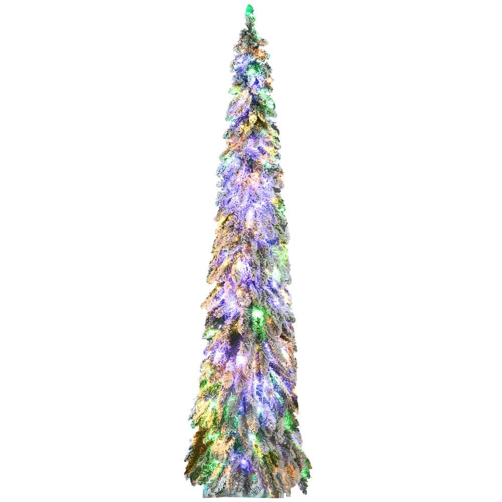 7 ft. Prelit Pencil Artificial Christmas Tree with 534 Snow Flocked Branches, Downswept Shape - Hercitys