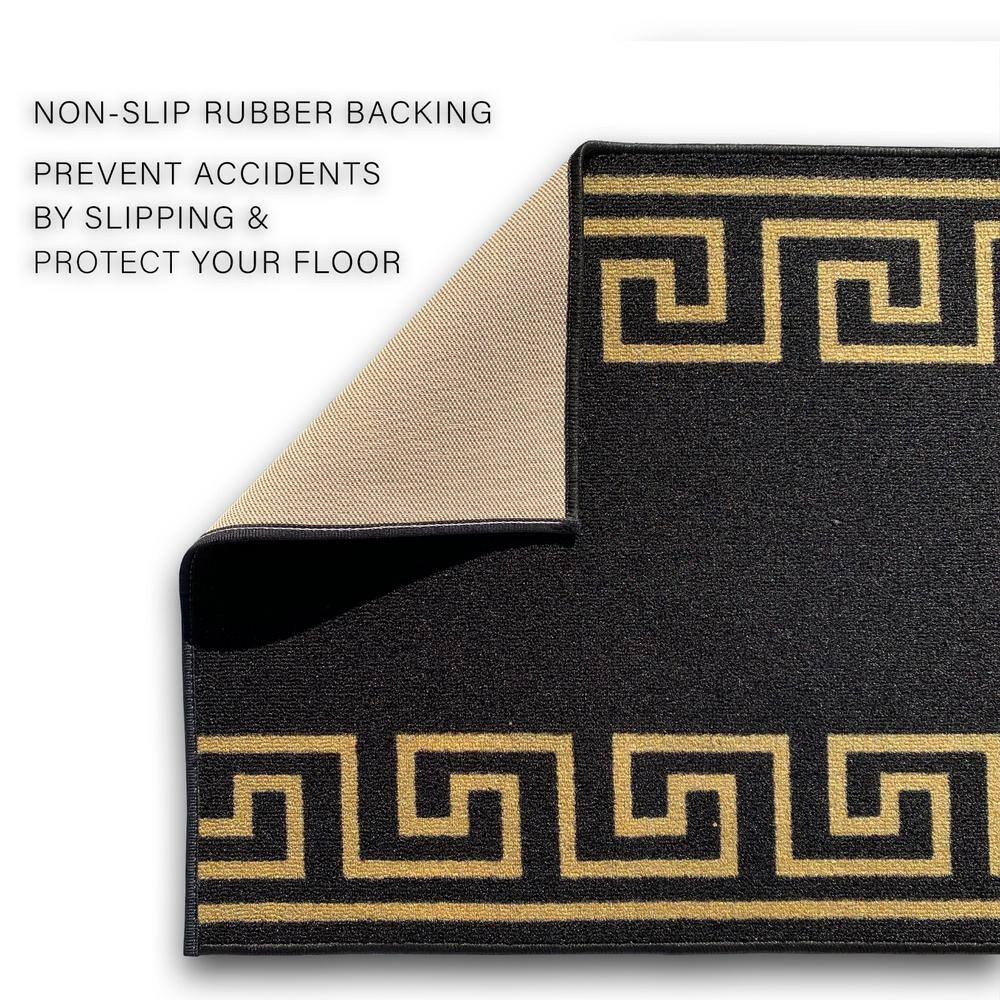 Greek Key Black and Gold 31 in. Width x Your Choice Length Custom Size Roll Runner Rug/Stair Runner - Hercitys